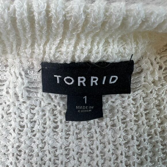 TORRID Pointelle Pullover Balloon Sleeve Sweater Ivory White Loose Knit Size 1X - Picture 6 of 11
